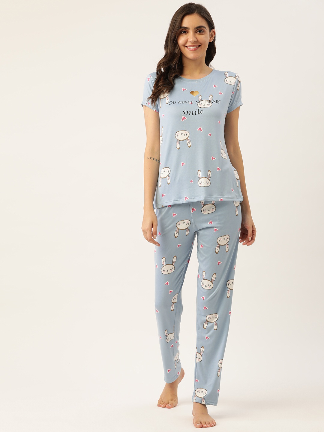 

Sweet Dreams Women Blue & White Printed Pyjama Set