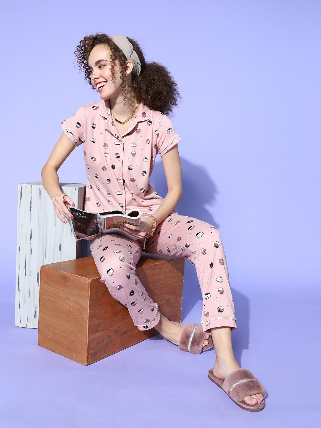

Sweet Dreams Women Rose Conversational Sleep Staple Night Suit