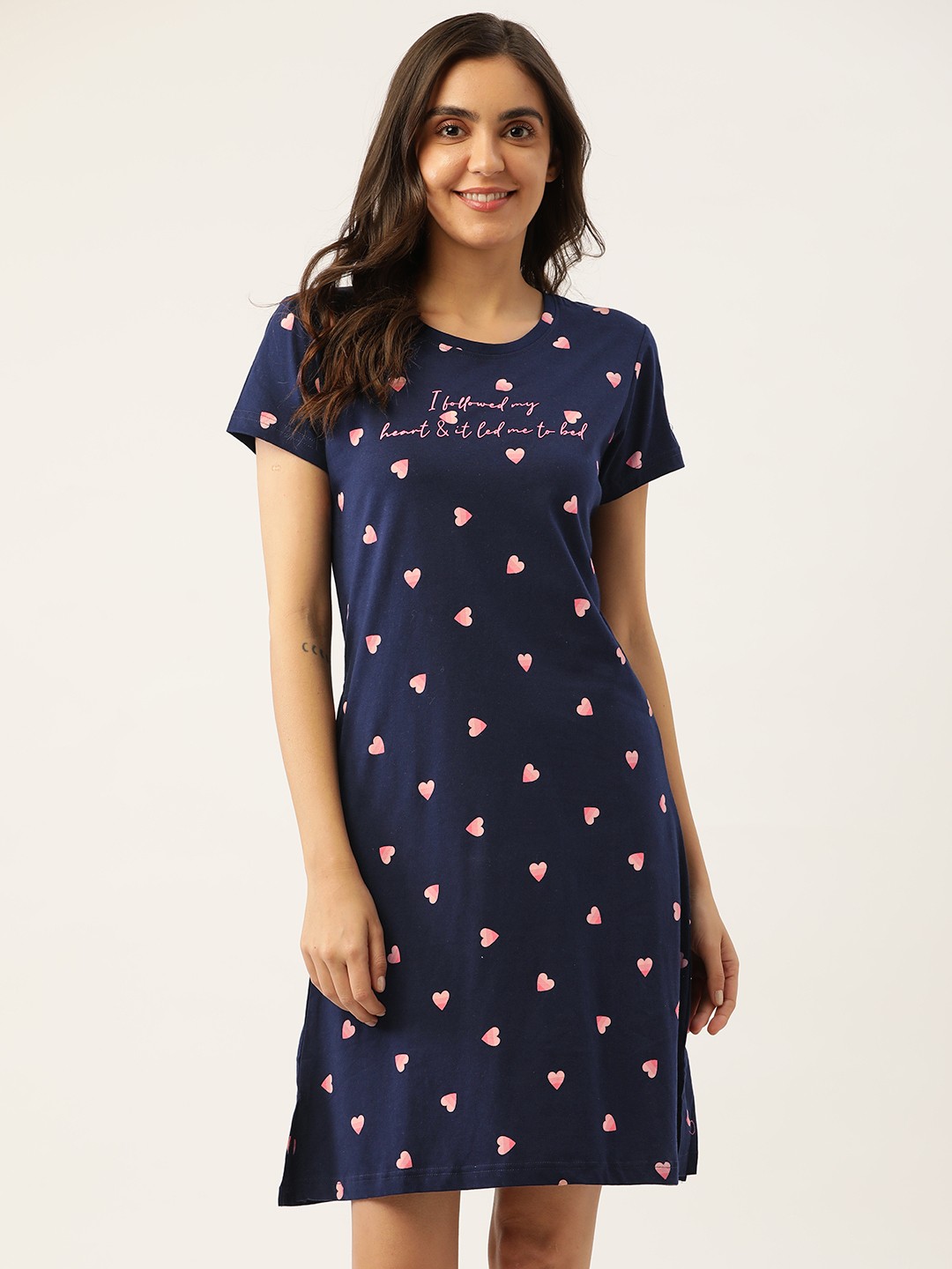 

Sweet Dreams Navy Blue Printed Nightdress