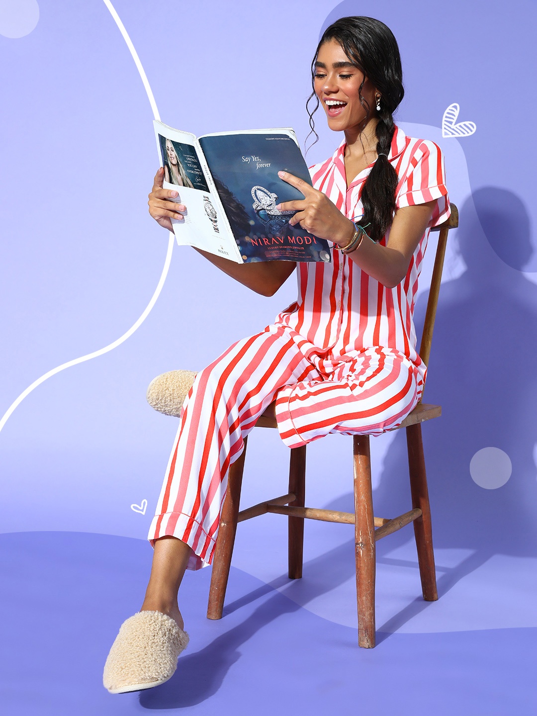 Sweet Dreams Women Peach Striped Sleep Staple Night Suit