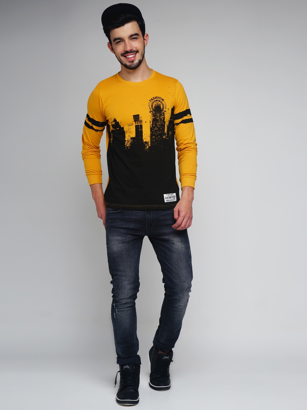 

Difference of Opinion Mustard Yellow & Black Printed T-shirt