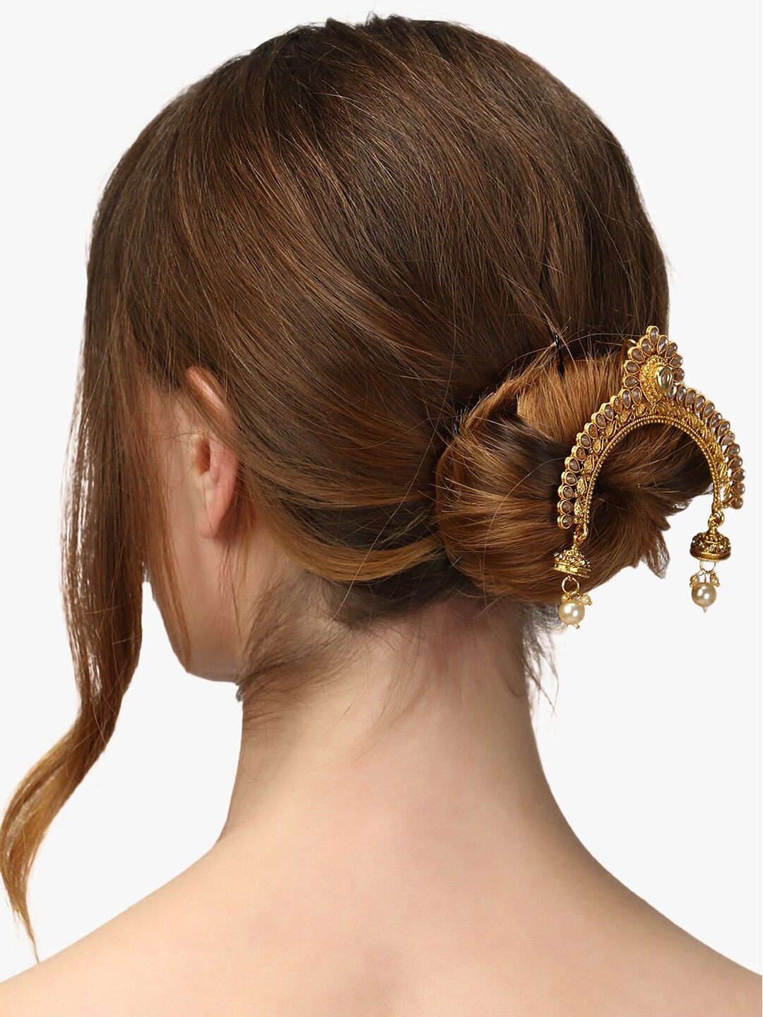 

Adwitiya Collection Women Gold-Toned & White Stone Studded Bun Pin