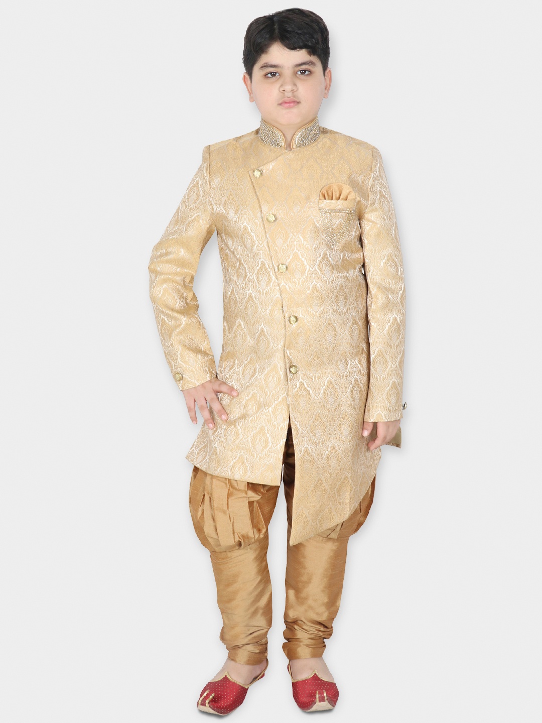 

SG YUVRAJ Boys Gold & Beige Woven-Design Sherwani Set