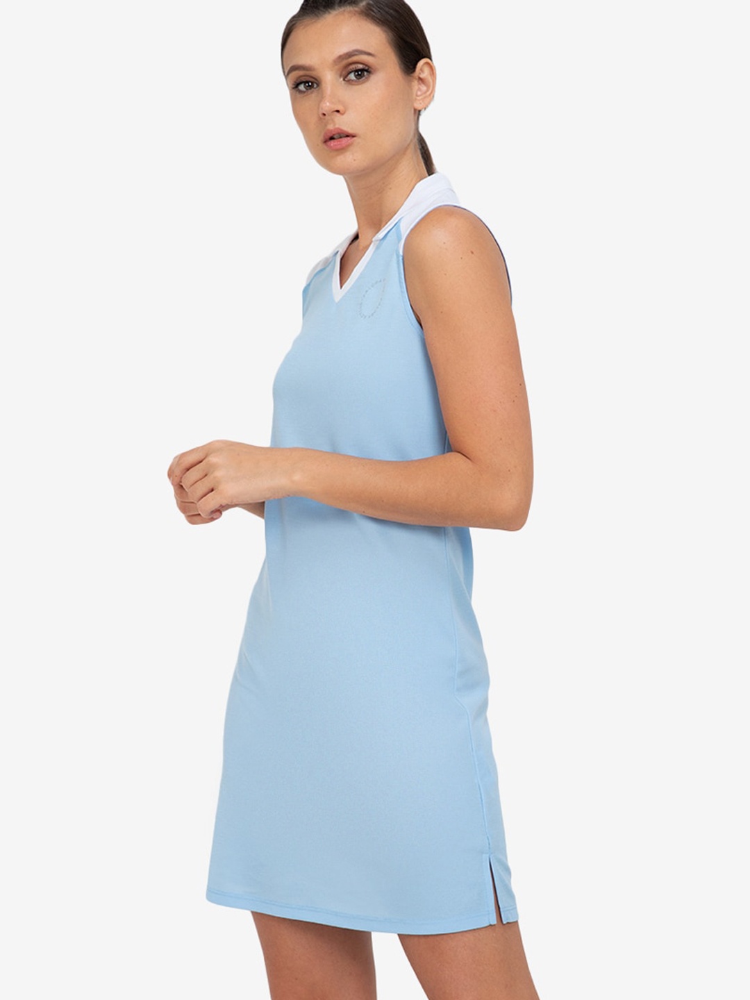 

ZALORA ACTIVE Women White & Blue Colourblocked Sleeveless T Shirt Mini Dress