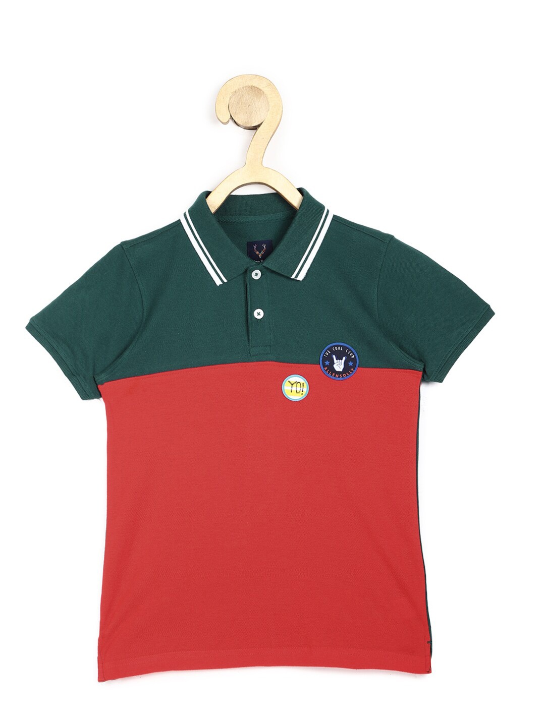 

Allen Solly Junior Boys Red & Green Colourblocked Pure Cotton Polo Collar T-shirt