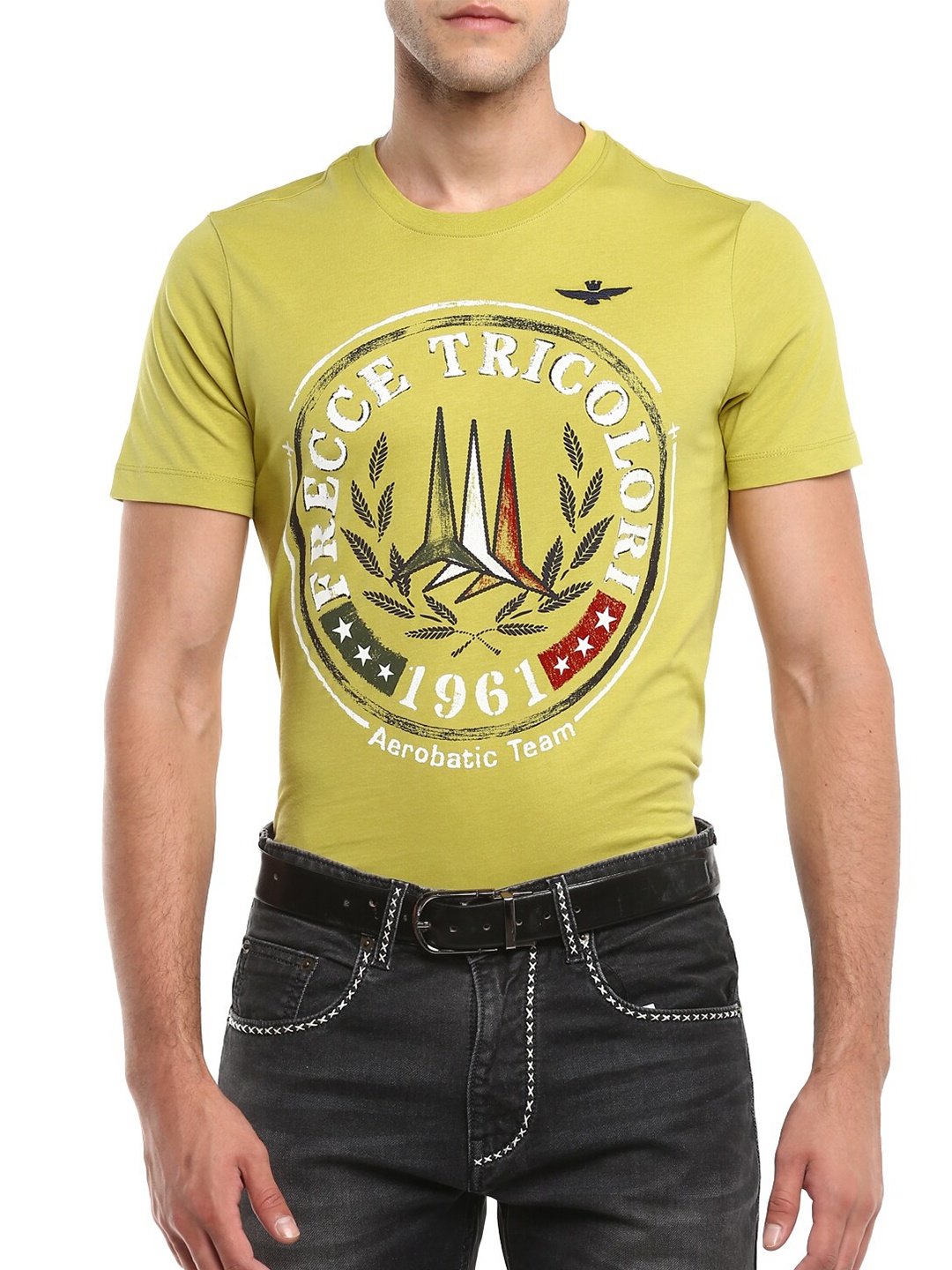 

Aeronautica Militare Men Lime Green Typography Printed Cotton T-shirt
