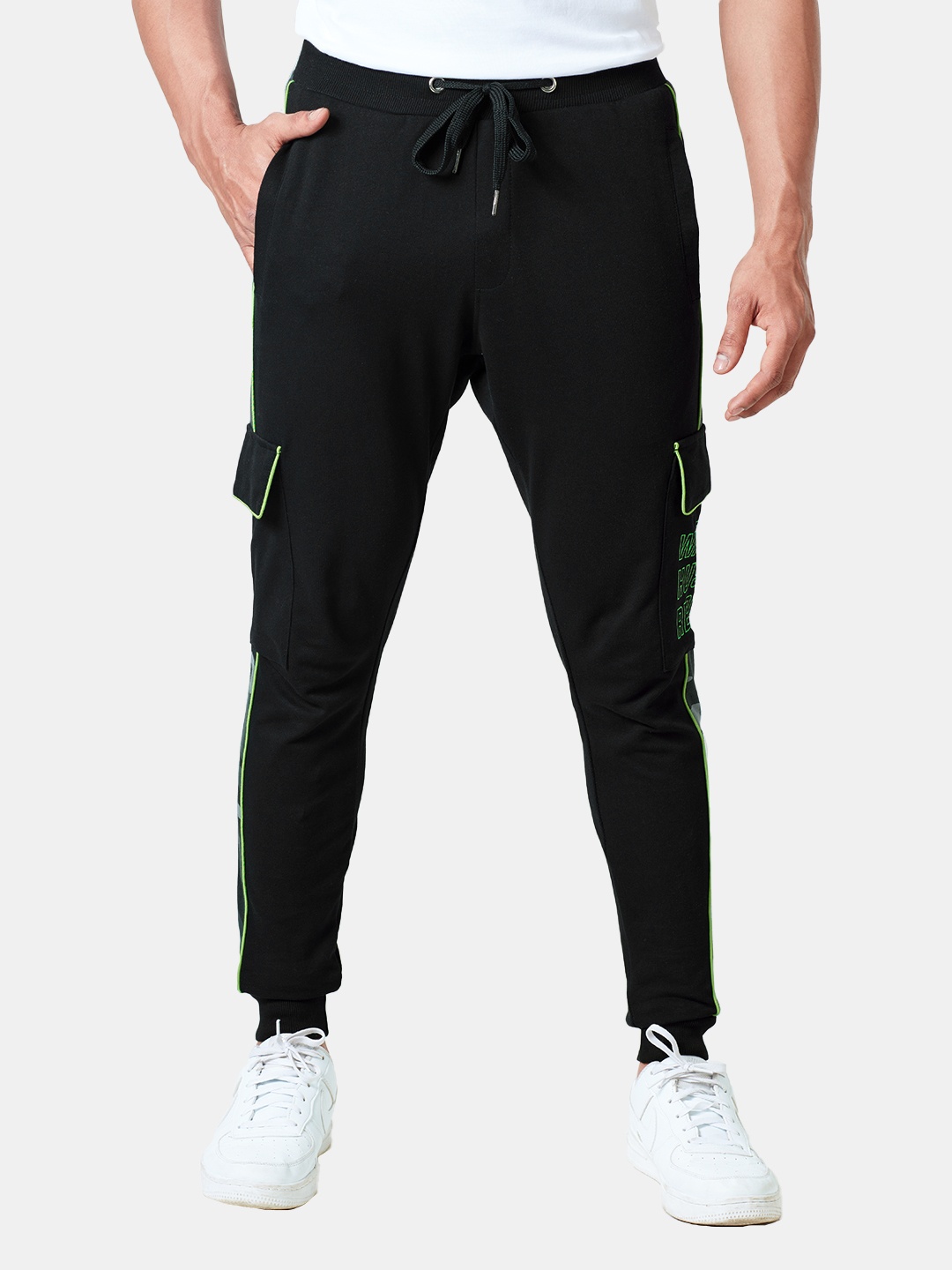 

The Souled Store Men Black Wake Up Hustle Repeat Printed Cotton Joggers