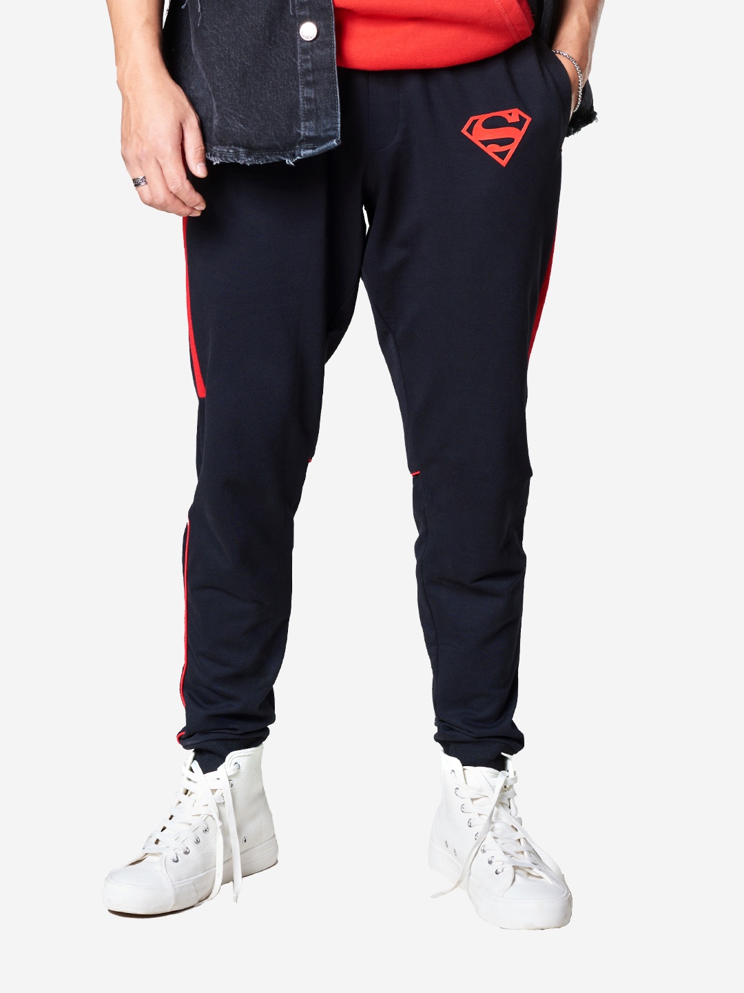 

The Souled Store Black & Red Superman Side Striped Cotton Joggers