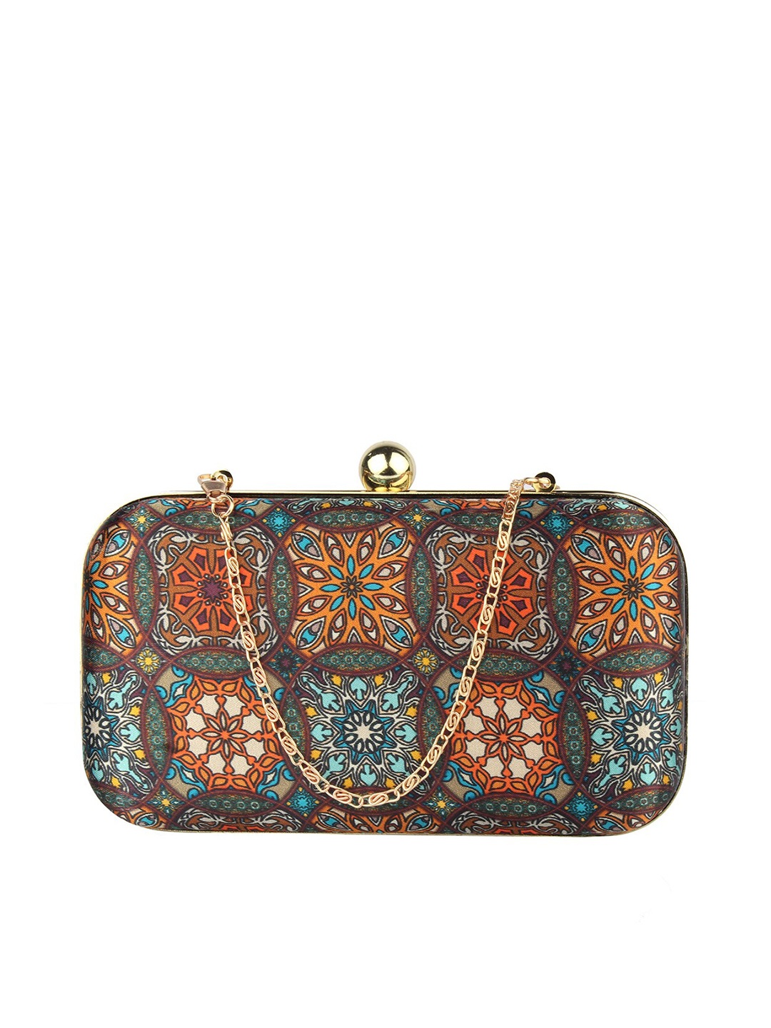 

MAMMON Orange & Turquoise Blue Printed Box Clutch