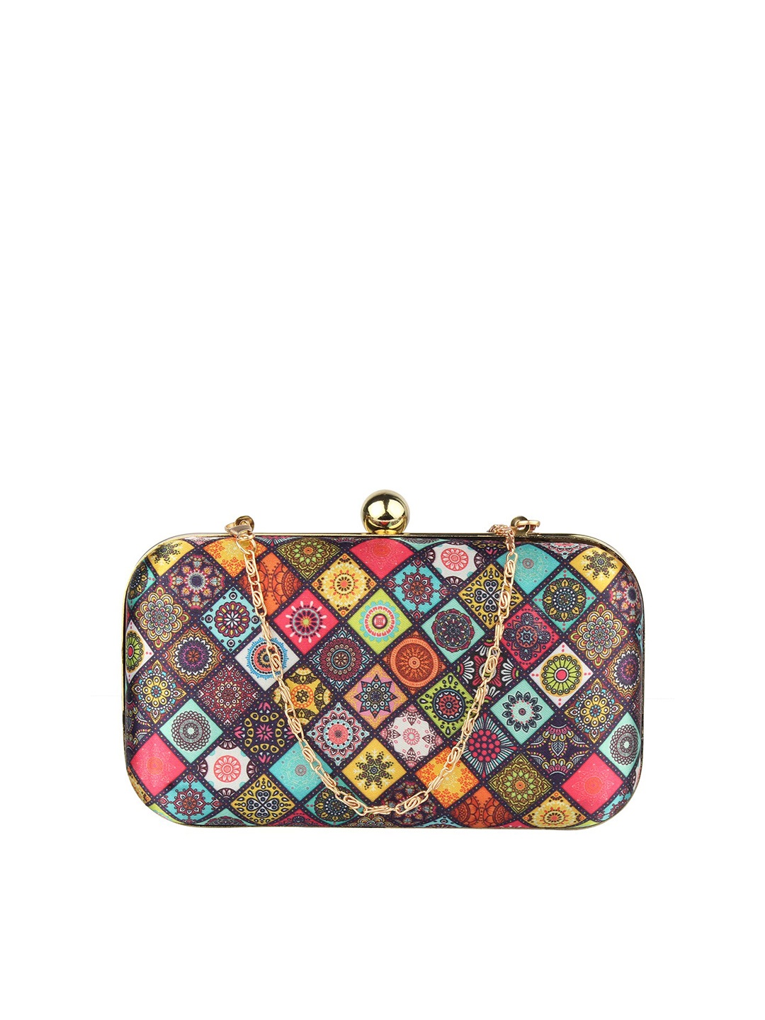 

MAMMON Multicoloured & Gold-Toned Printed Box Clutch, Multi