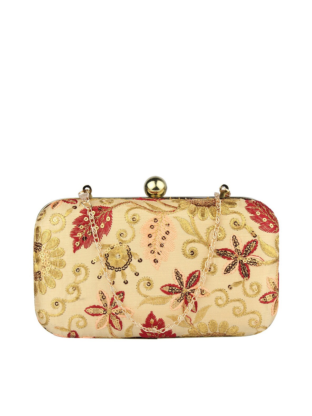 

MAMMON Gold-Toned & Red Embroidered Box Clutch