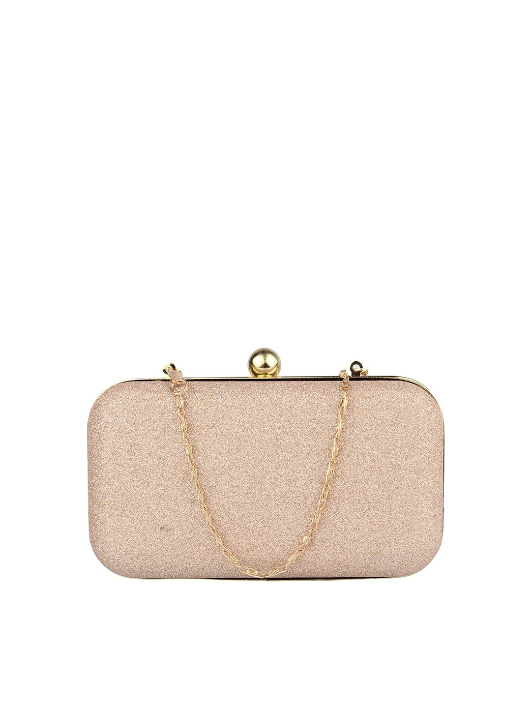 

MAMMON Peach-Coloured & Gold-Toned Embellished Box Clutch