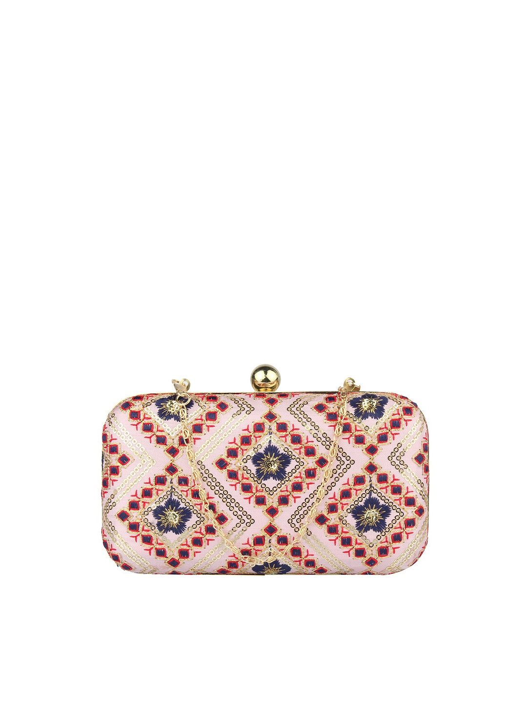 

MAMMON Pink & Blue Embroidered Box Clutch