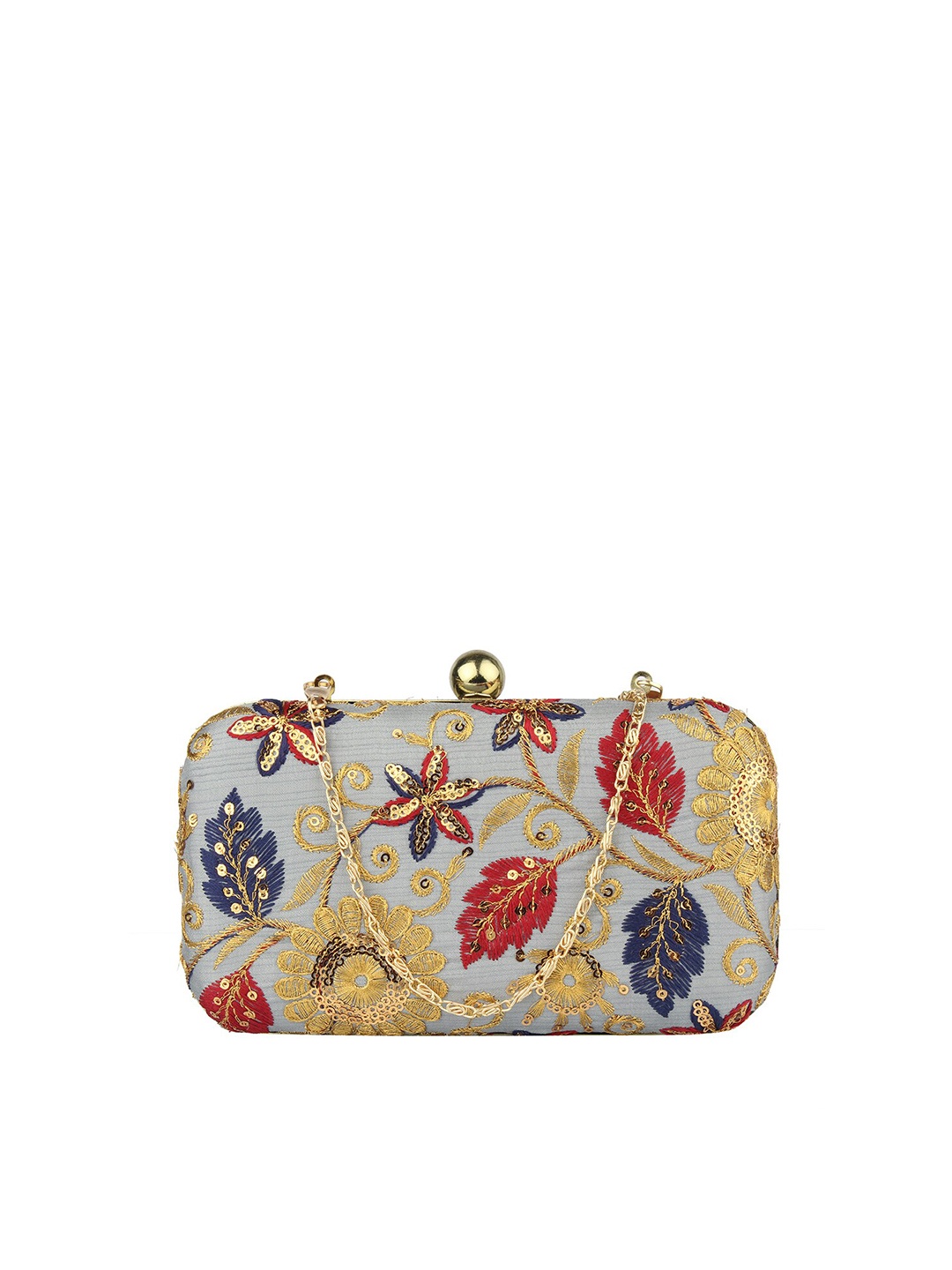 

MAMMON Grey & Gold-Toned Embroidered Box Clutch