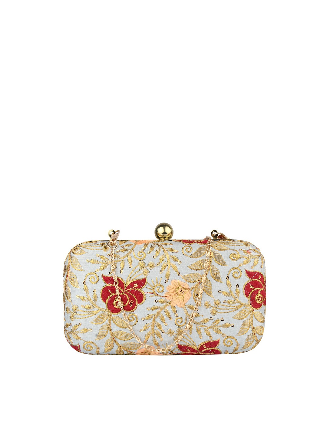 

MAMMON Gold-Toned & Red Embroidered Box Clutch