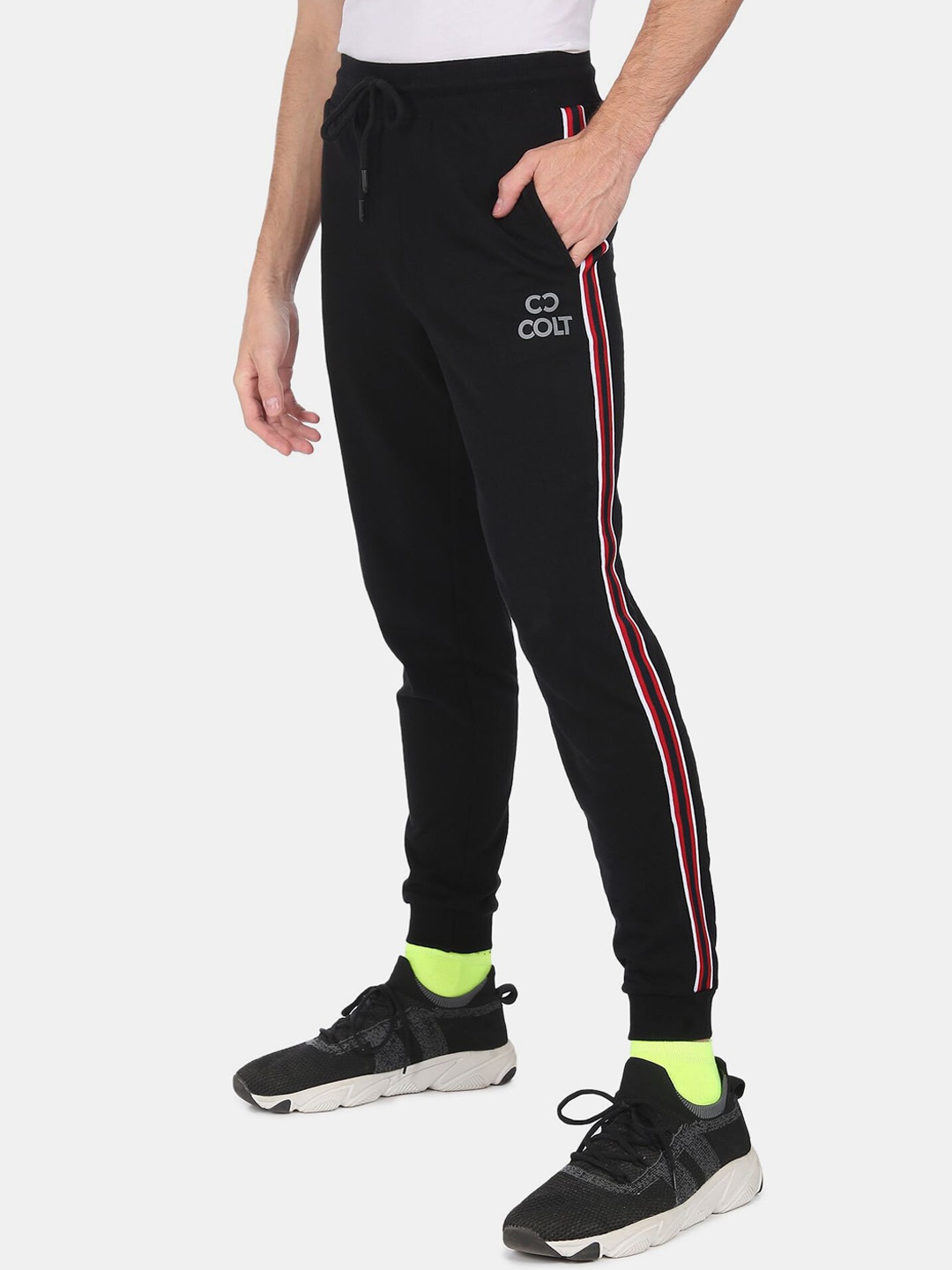 

Colt Men Black Mid Rise Brand Tape Joggers