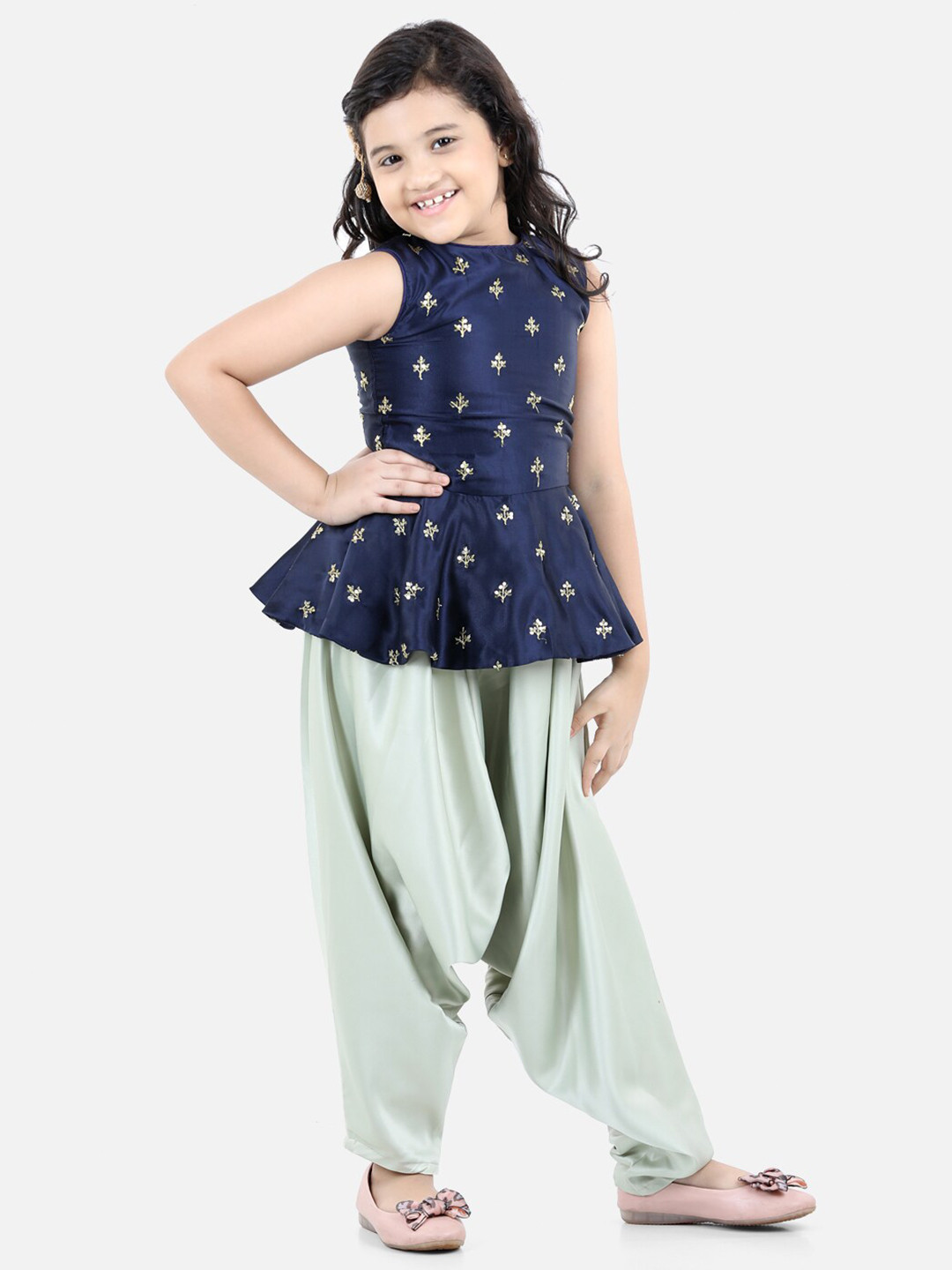 

Fairies Forever Girls Navy Blue Embroidered Thread Work Kurta with Salwar