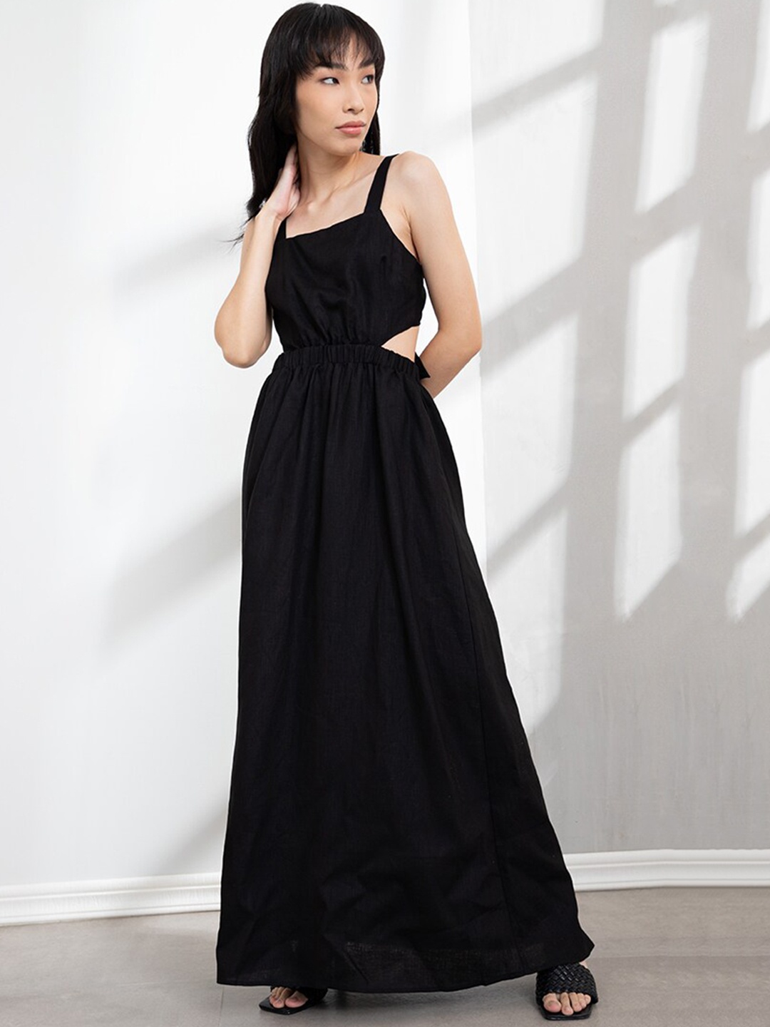

ORIGIN BY ZALORA Black Linen A-Line Maxi Dress