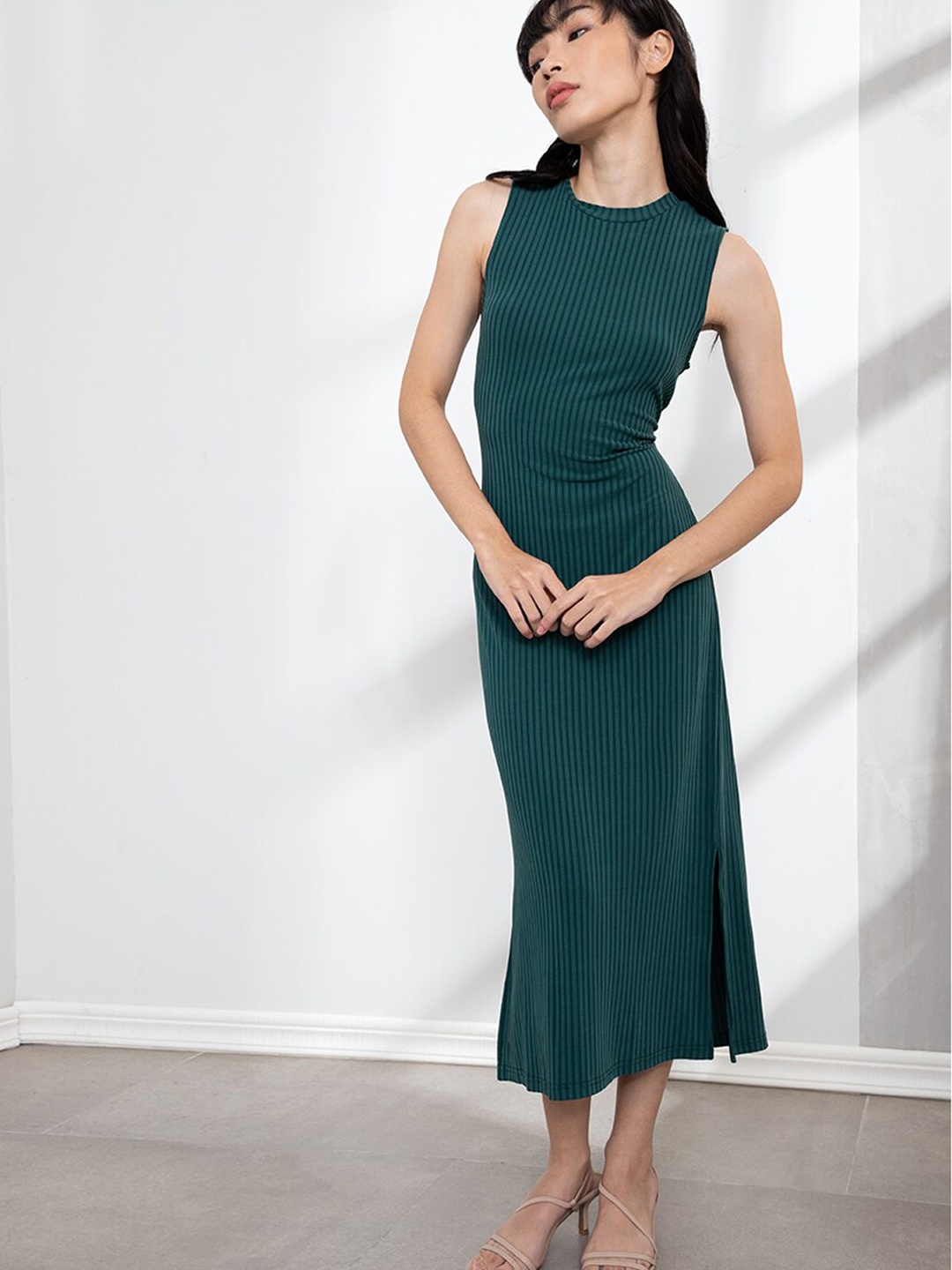 

ORIGIN BY ZALORA Green Striped Tencel A-Line Midi Dress