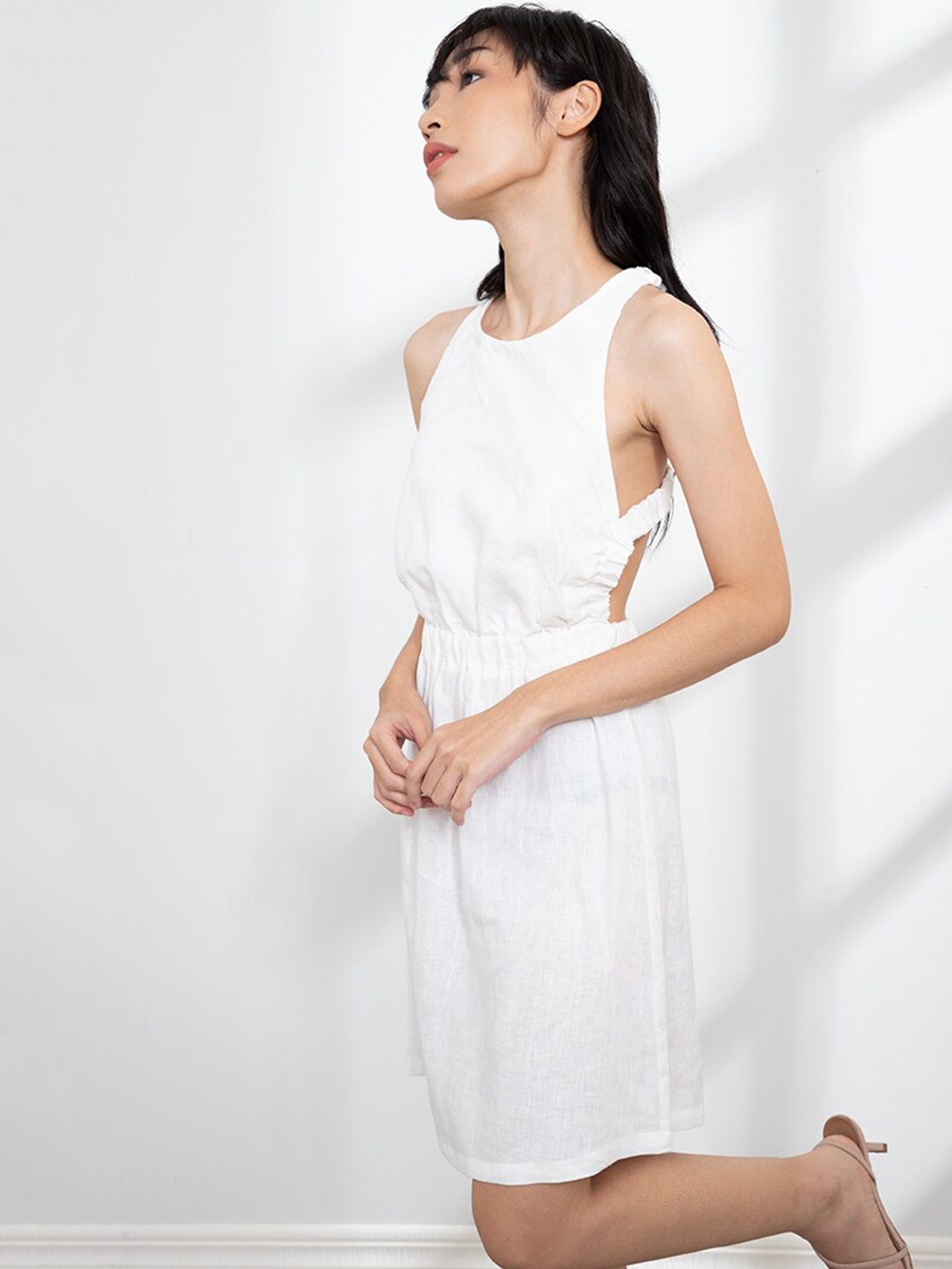 

ORIGIN BY ZALORA White Pure Linen A-Line Midi Dress
