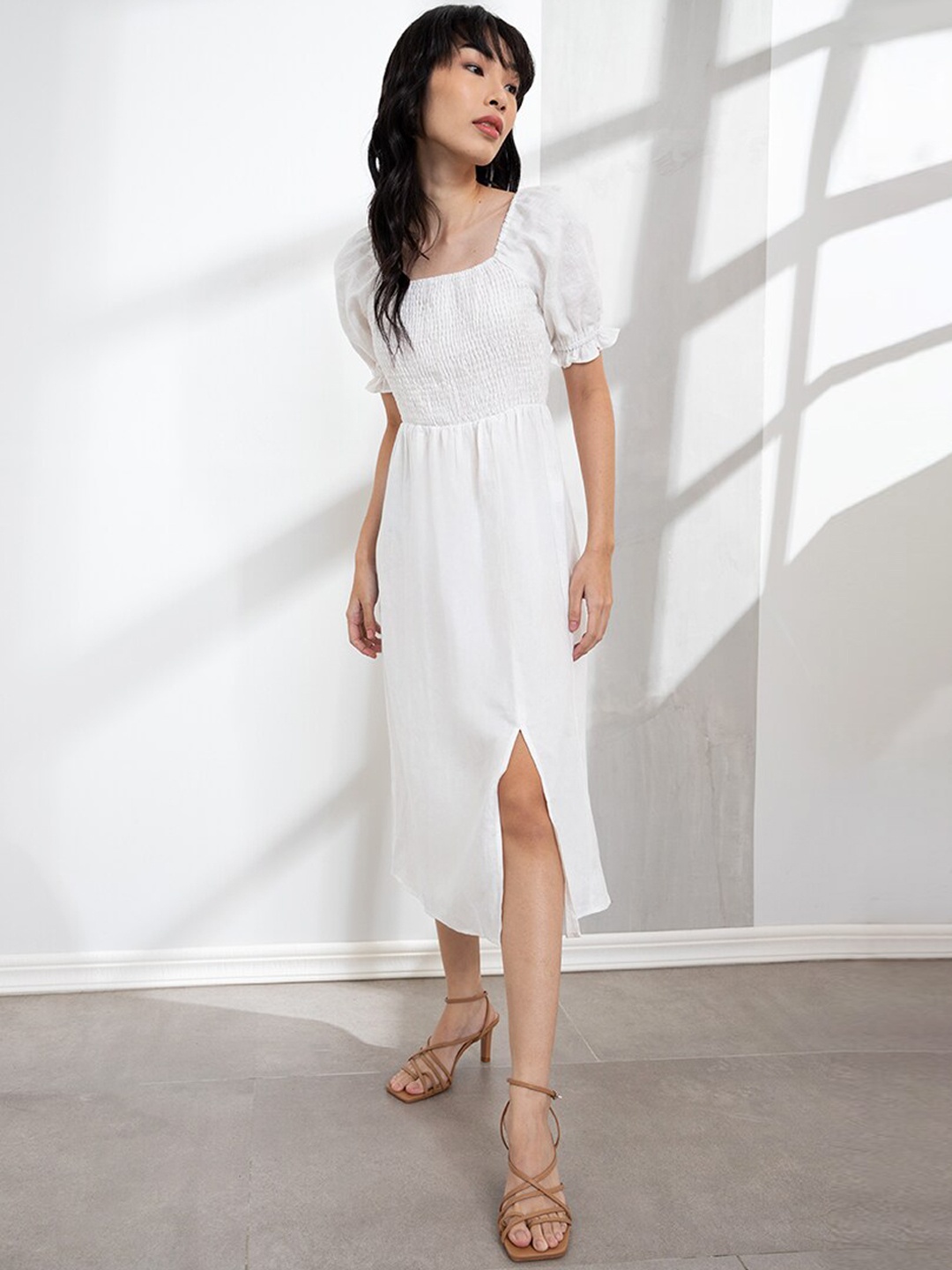 

ORIGIN BY ZALORA White Linen Midi Dress