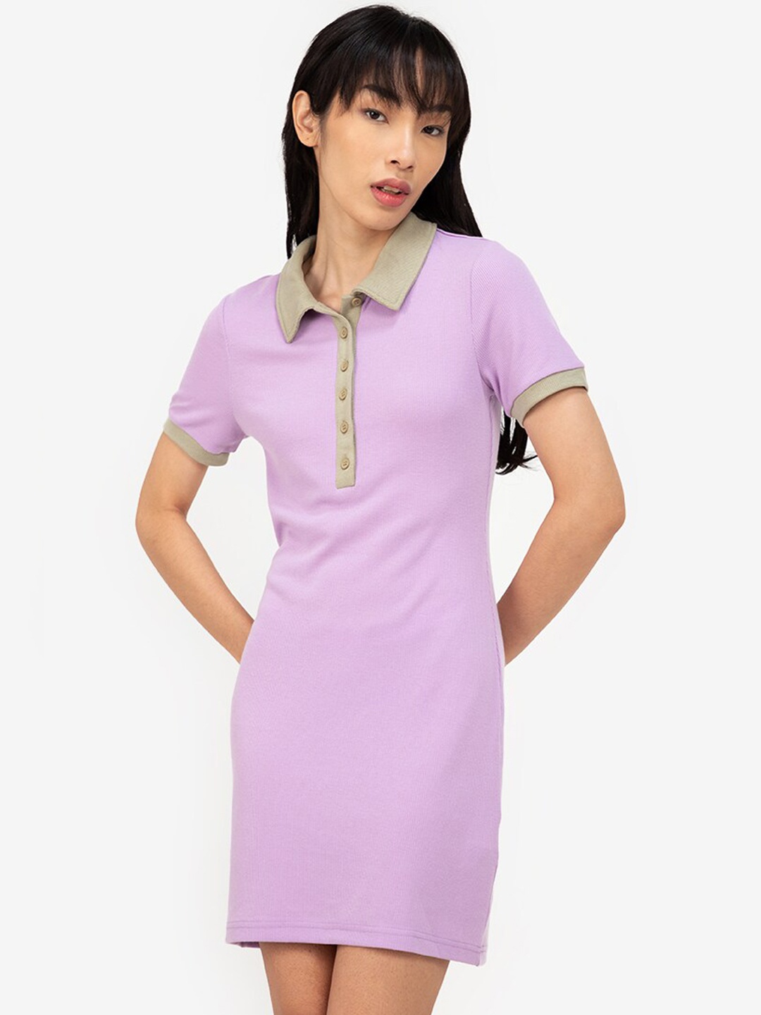 

ZALORA BASICS Pink & Beige Ribbed T-shirt Mini Dress
