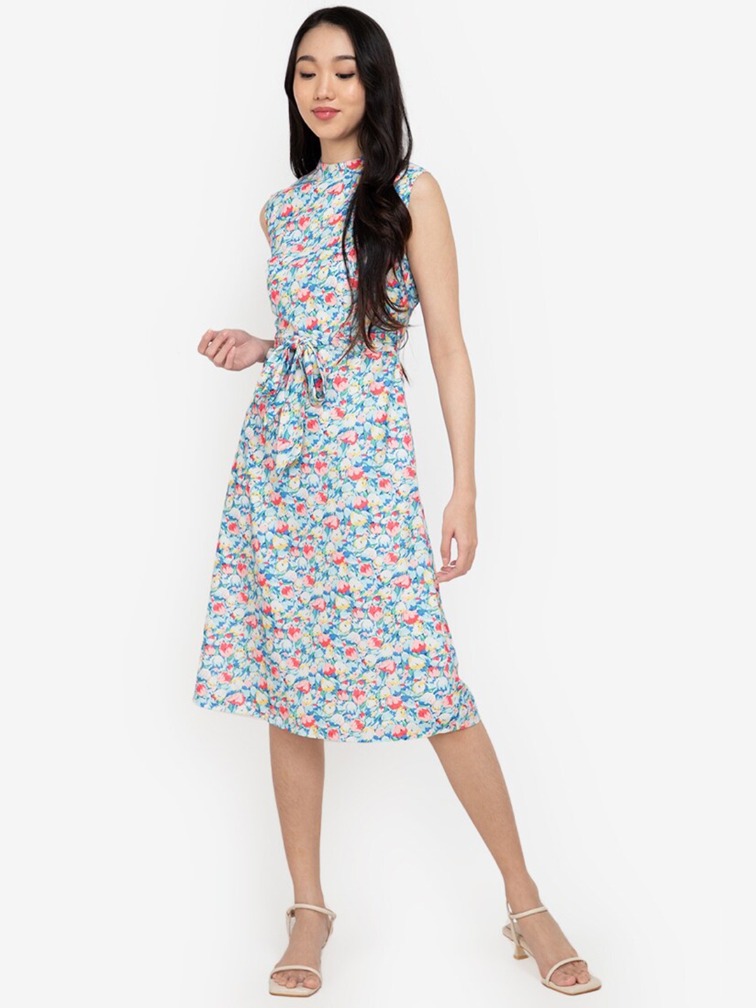 

ZALORA BASICS Women Blue & White Floral Printed A-Line Dress