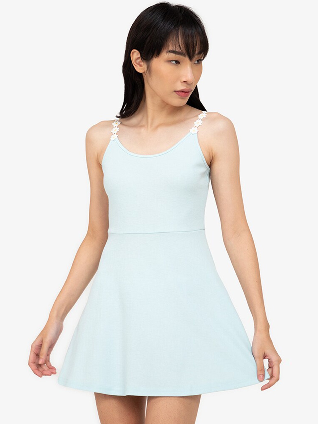 

ZALORA BASICS Turquoise Blue Applique A-Line Mini Dress