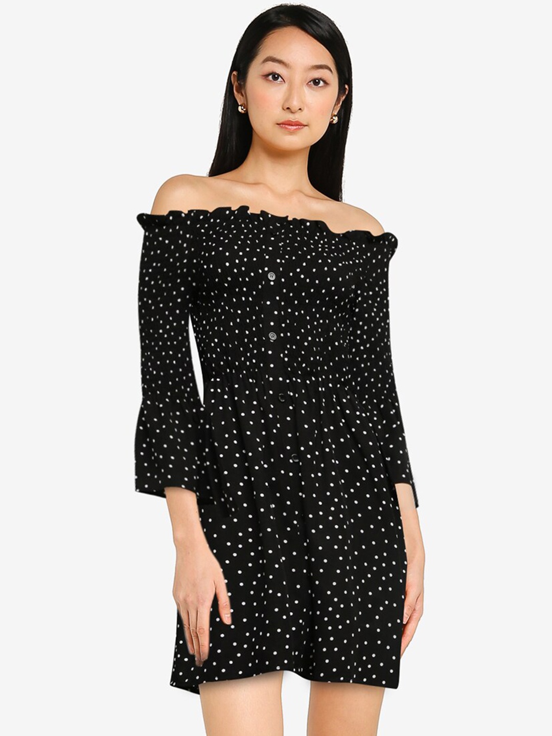 

ZALORA BASICS Black & White Off-Shoulder Dress