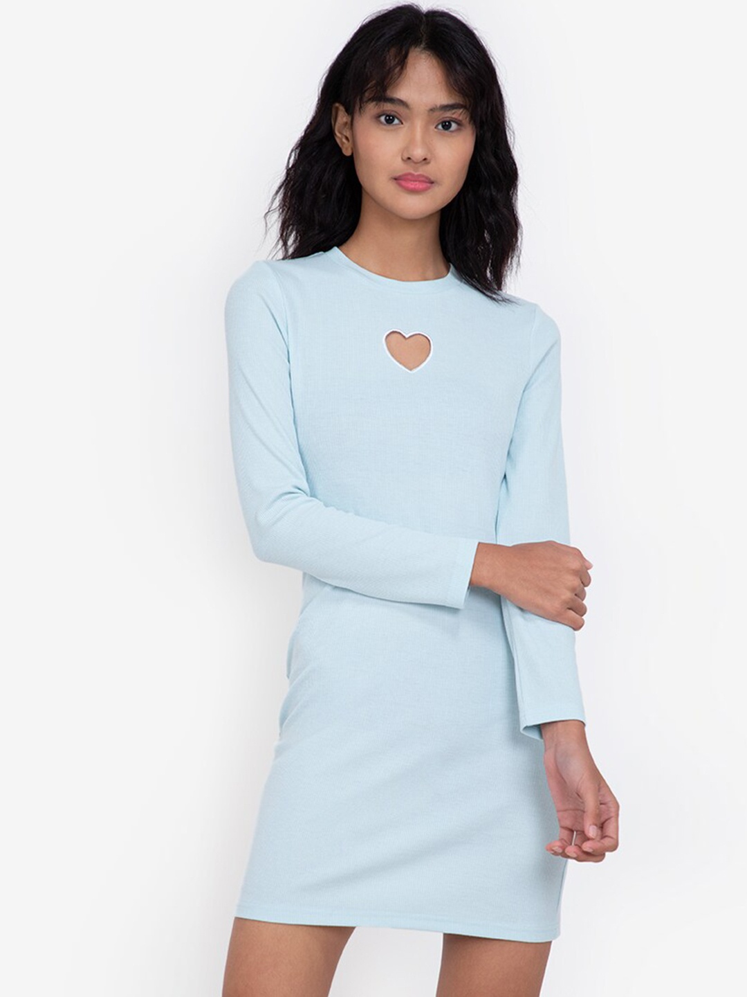 

ZALORA BASICS Blue Embroidered Heart Cut Out Mini Dress
