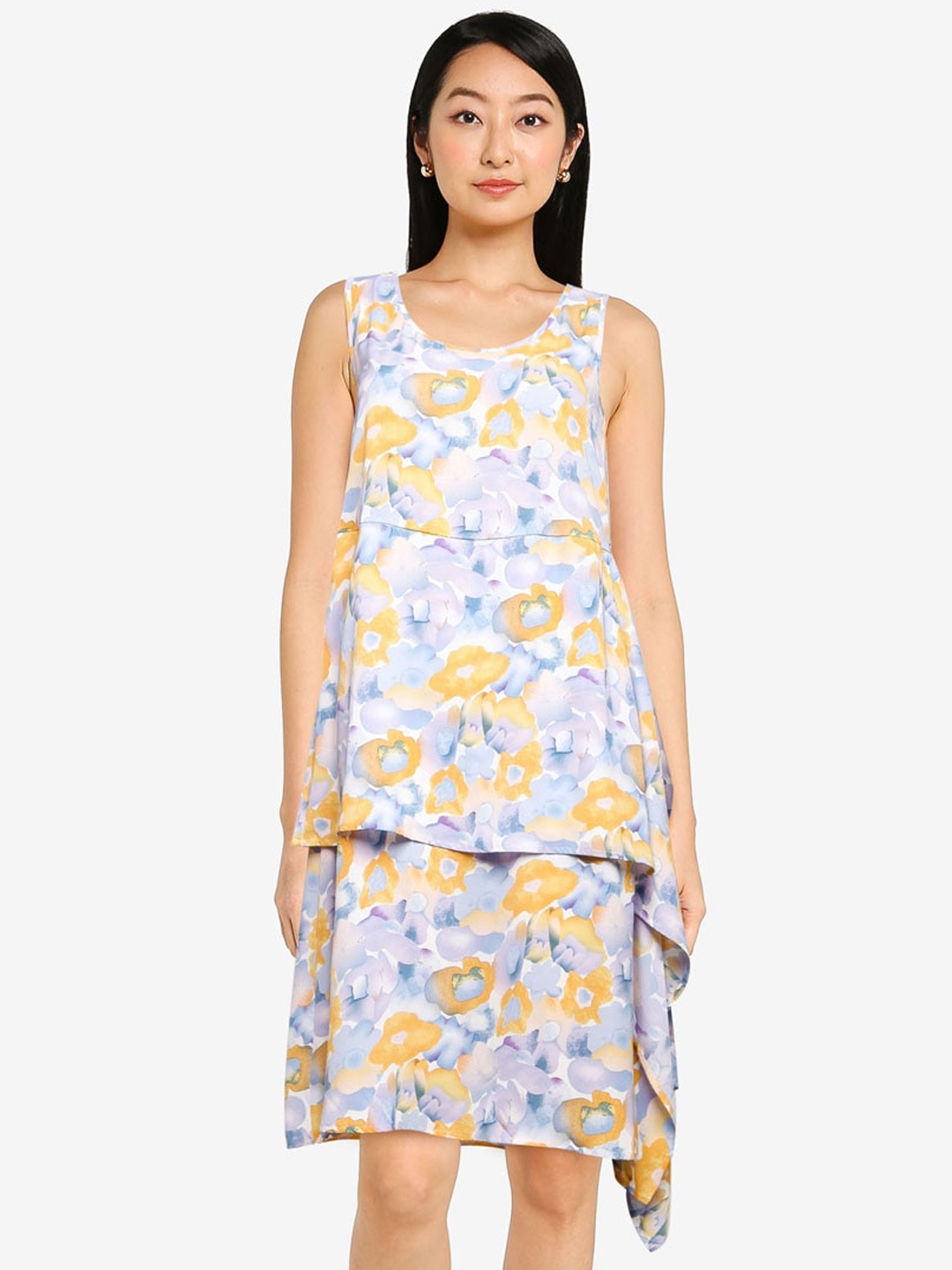 

ZALORA BASICS Blue & Yellow Floral A-Line Dress