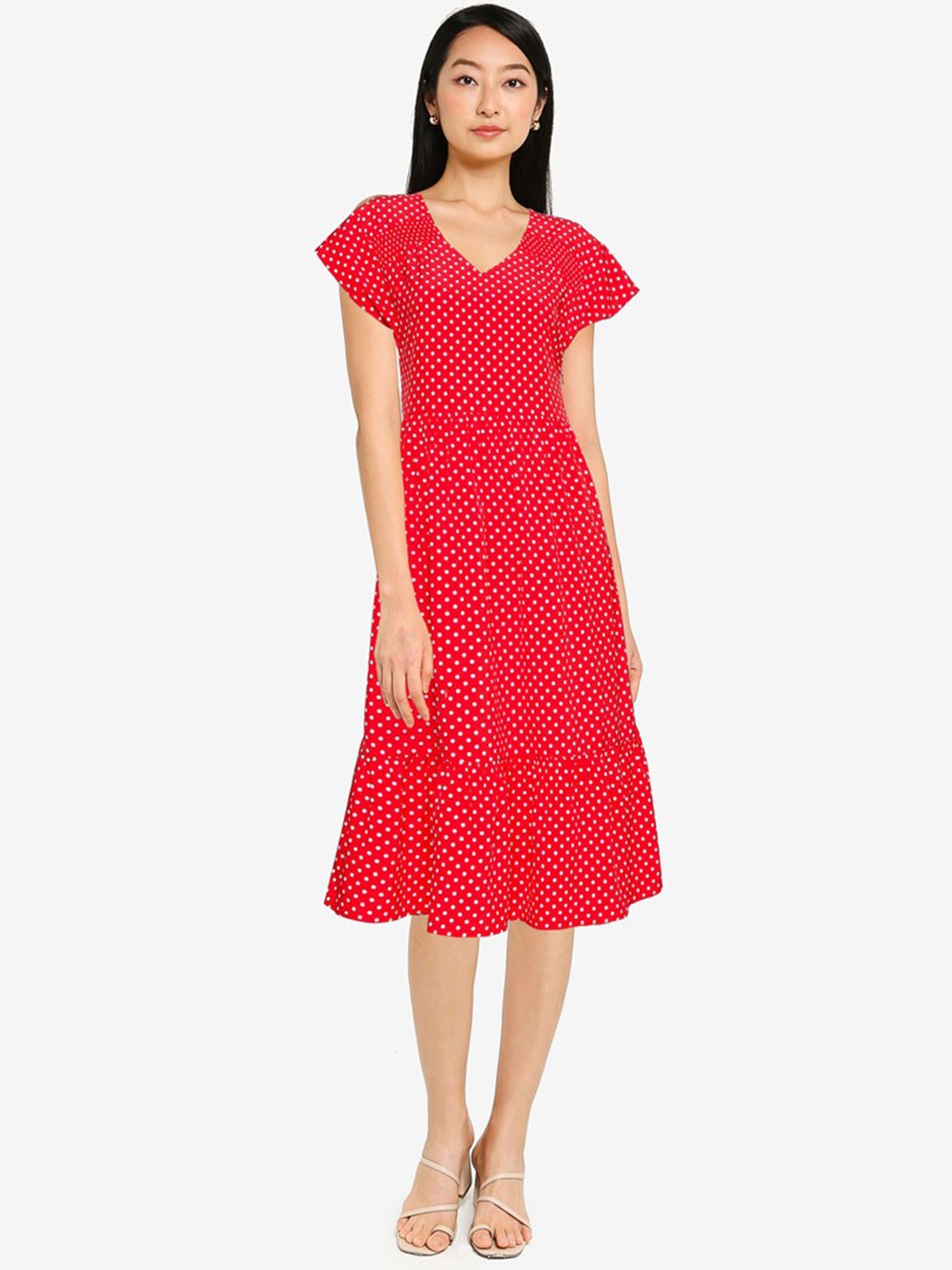 

ZALORA BASICS Red & White A-Line Dress