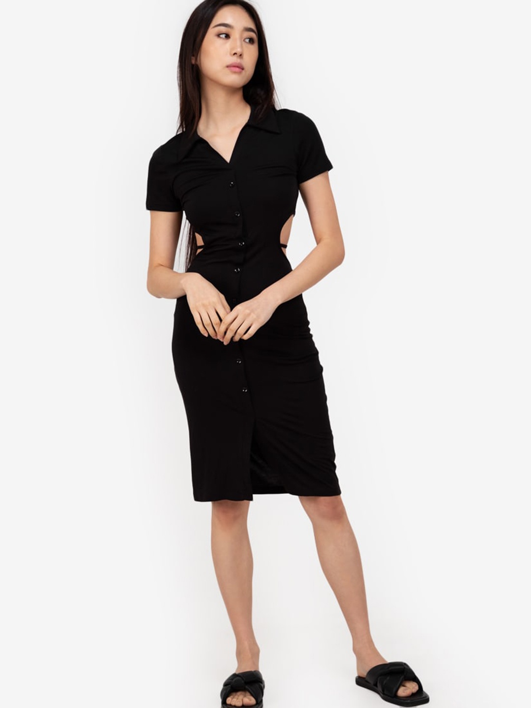 

ZALORA BASICS Black Cut Out A-Line Dress