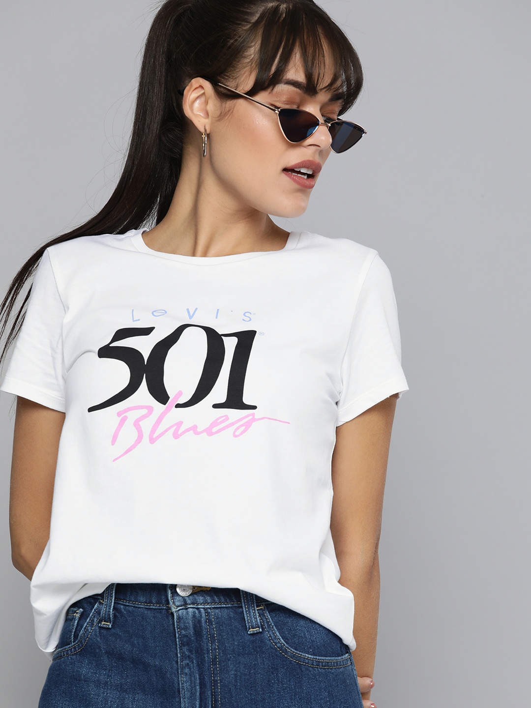 

Levis Women White Typography Printed Pure Cotton Casual T-shirt