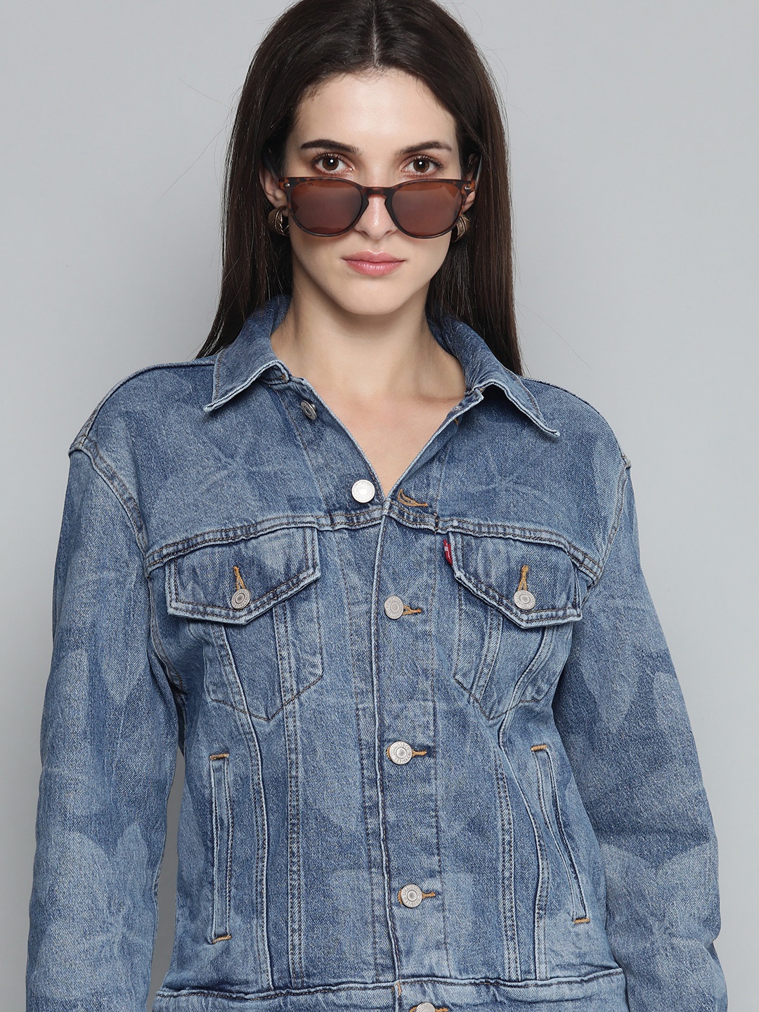 

Levis Women Blue Printed Regular Fit Denim Jacket