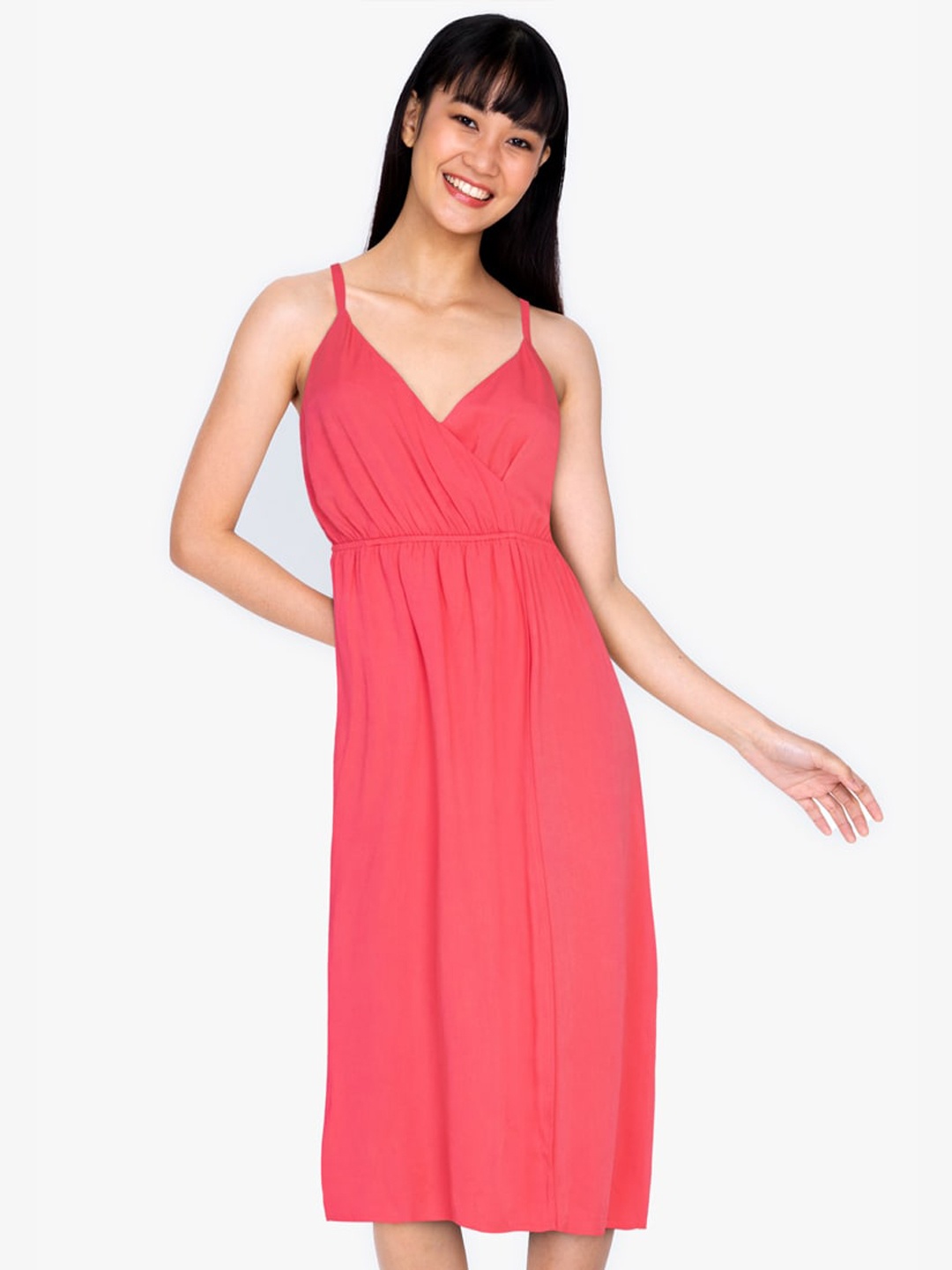 

ZALORA BASICS Women Peach Mock Wrap Dress