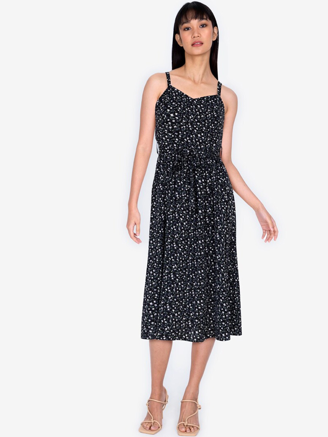 

ZALORA BASICS Black A-Line Sweetheart Neckline Midi Dress