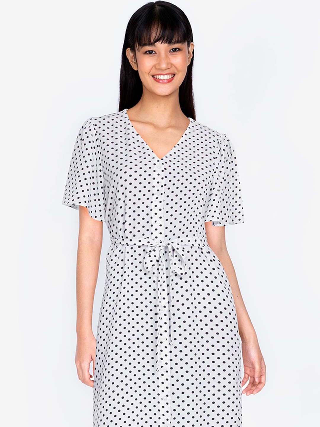 

ZALORA BASICS Women White & Black Polka Dots Printed Sheath Dress