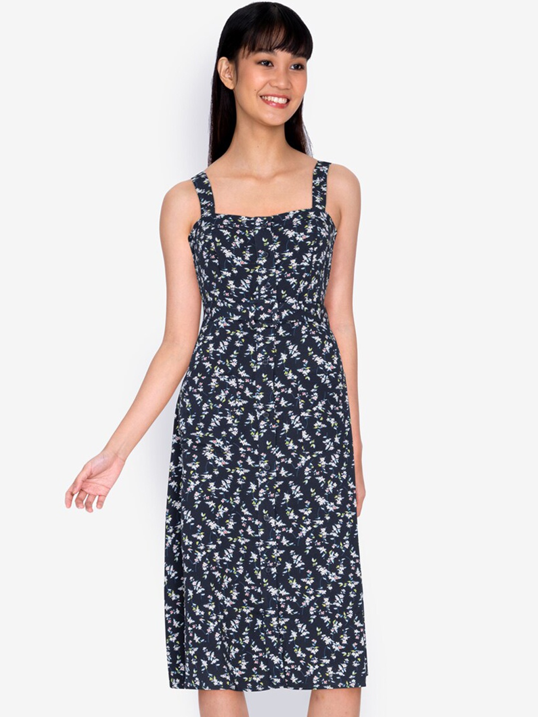 

ZALORA BASICS Multicoloured Sweetheart Neckline Midi Dress with Belt, Multi