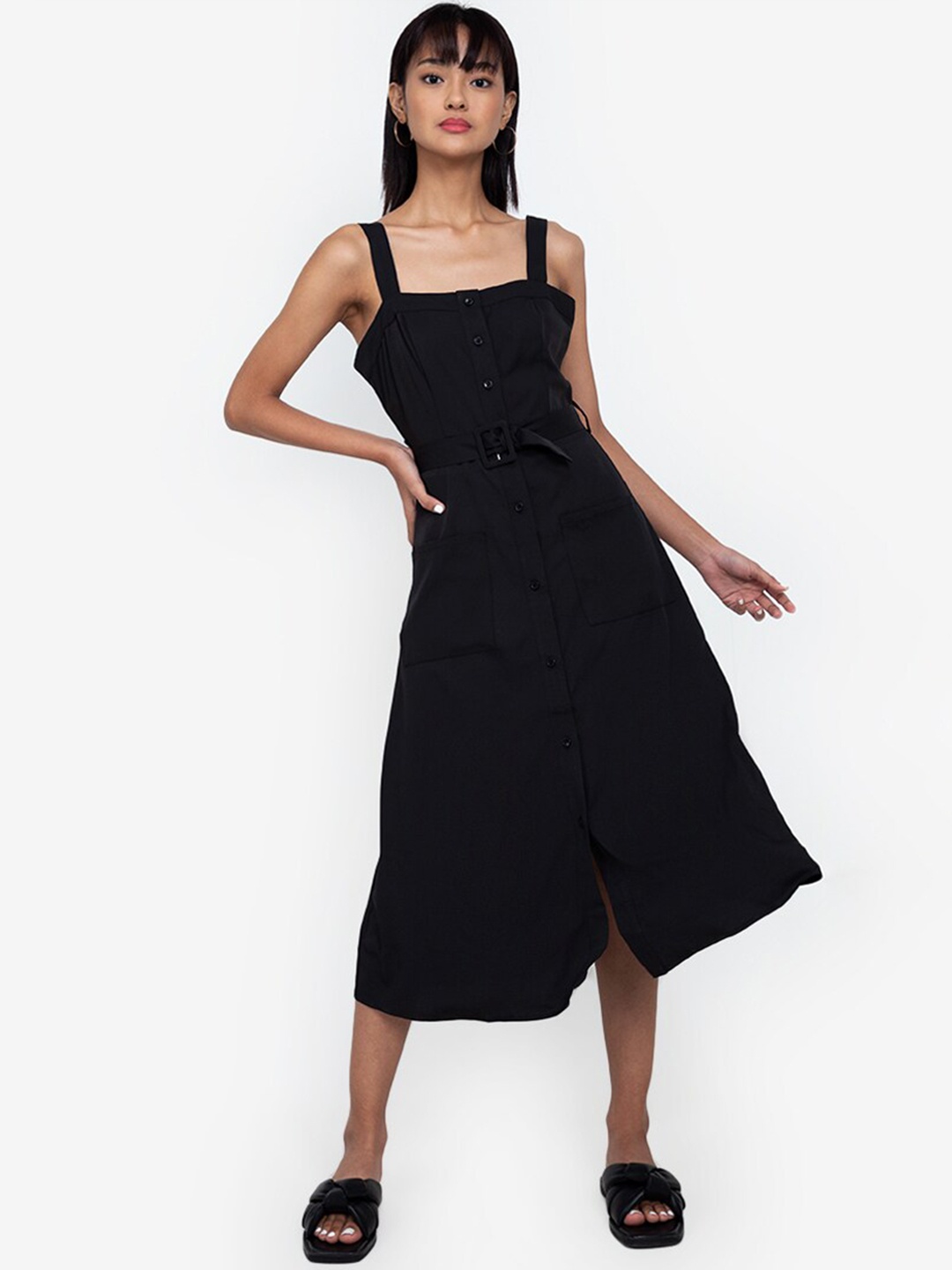 

ZALORA BASICS Black Sweetheart Neckline A-Line Dress With Belt