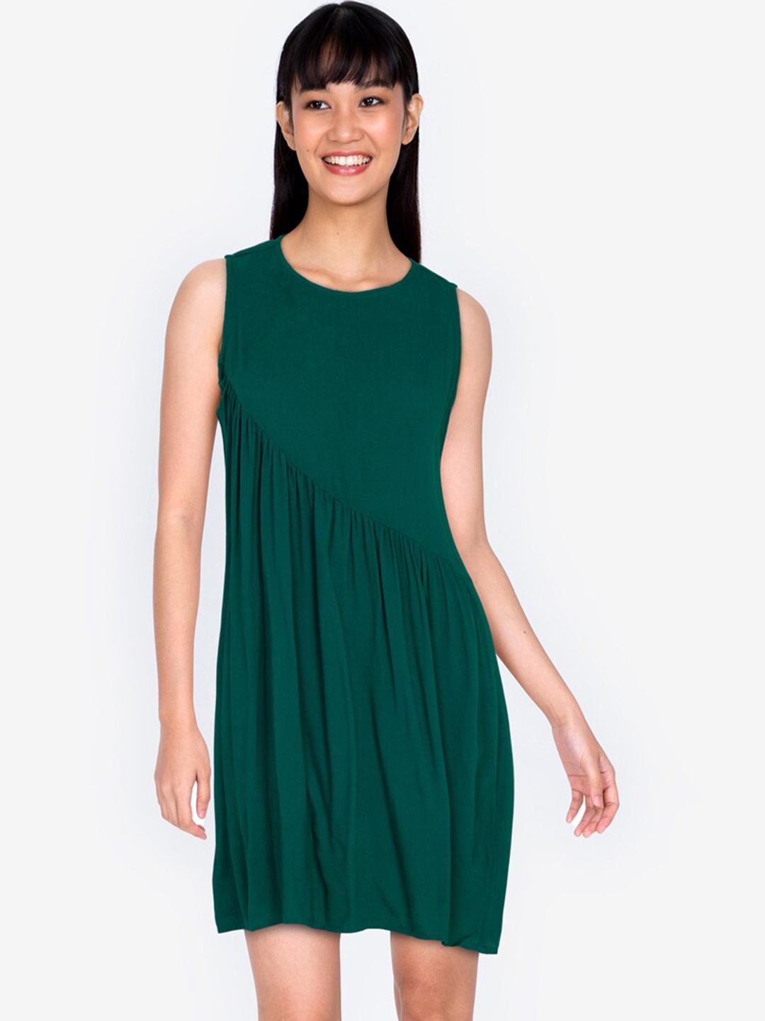 

ZALORA BASICS Green Basic Asymmetric Frill Sleeveless Dress