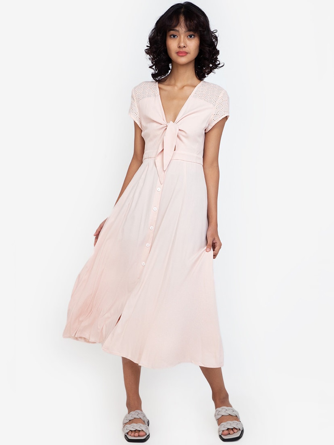 

ZALORA BASICS Beige Knot Front A-Line Midi Dress