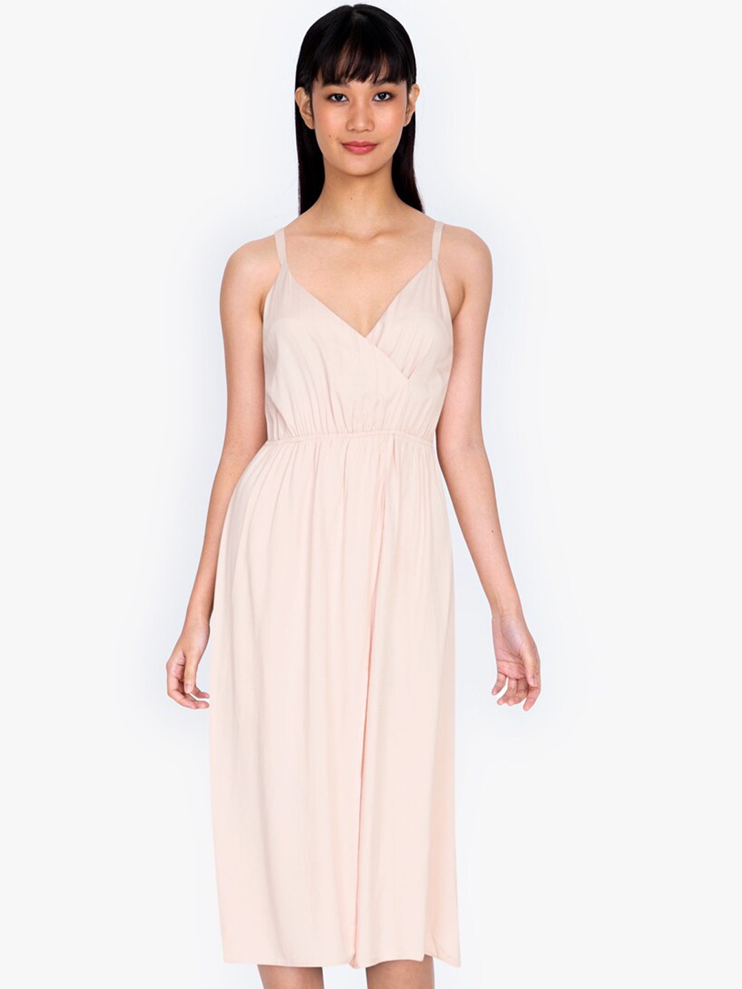 

ZALORA BASICS Beige Fake Wrap Midi Dress