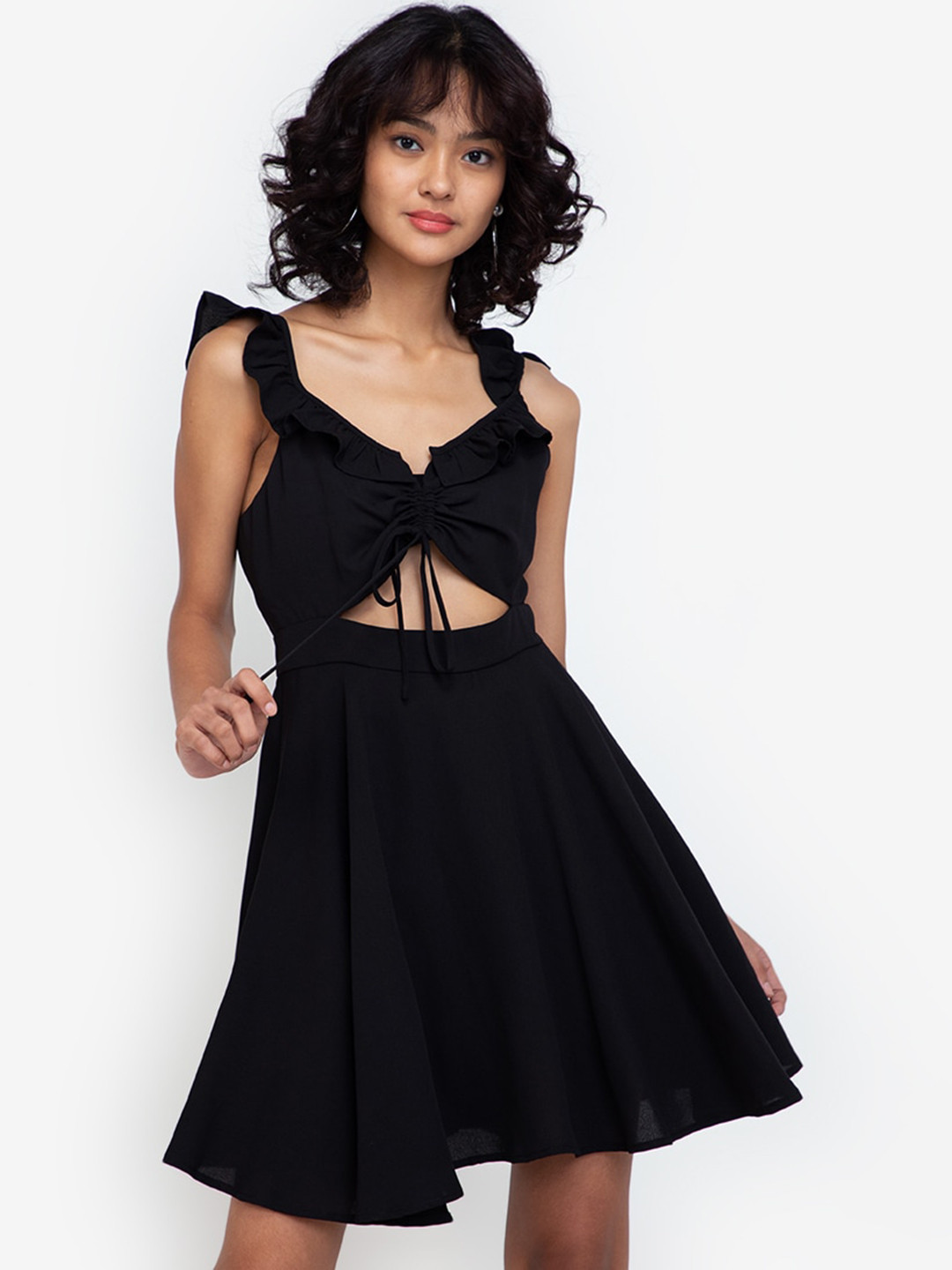 

ZALORA BASICS Black Gather Front Ruffle Dress