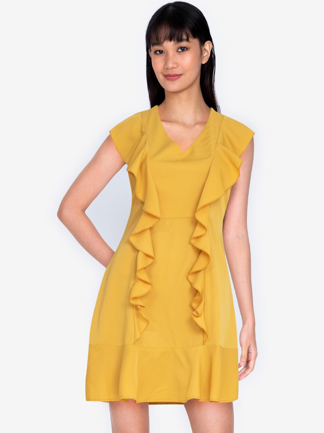 

ZALORA BASICS Yellow Flutter Sleeve Mini Dress