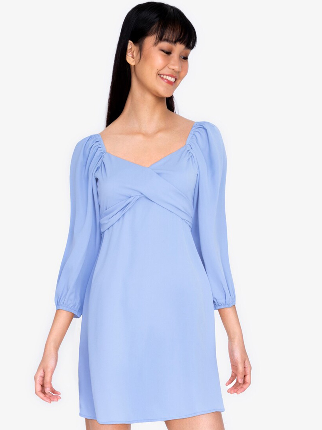 

ZALORA BASICS Blue Cross Front A-Line Mini Dress