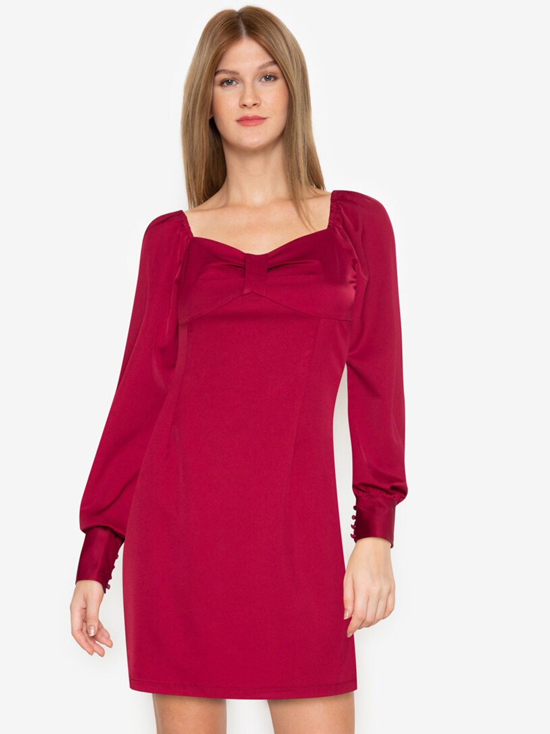 

ZALORA BASICS Women Red Sheath Bishop Sleeve Dress