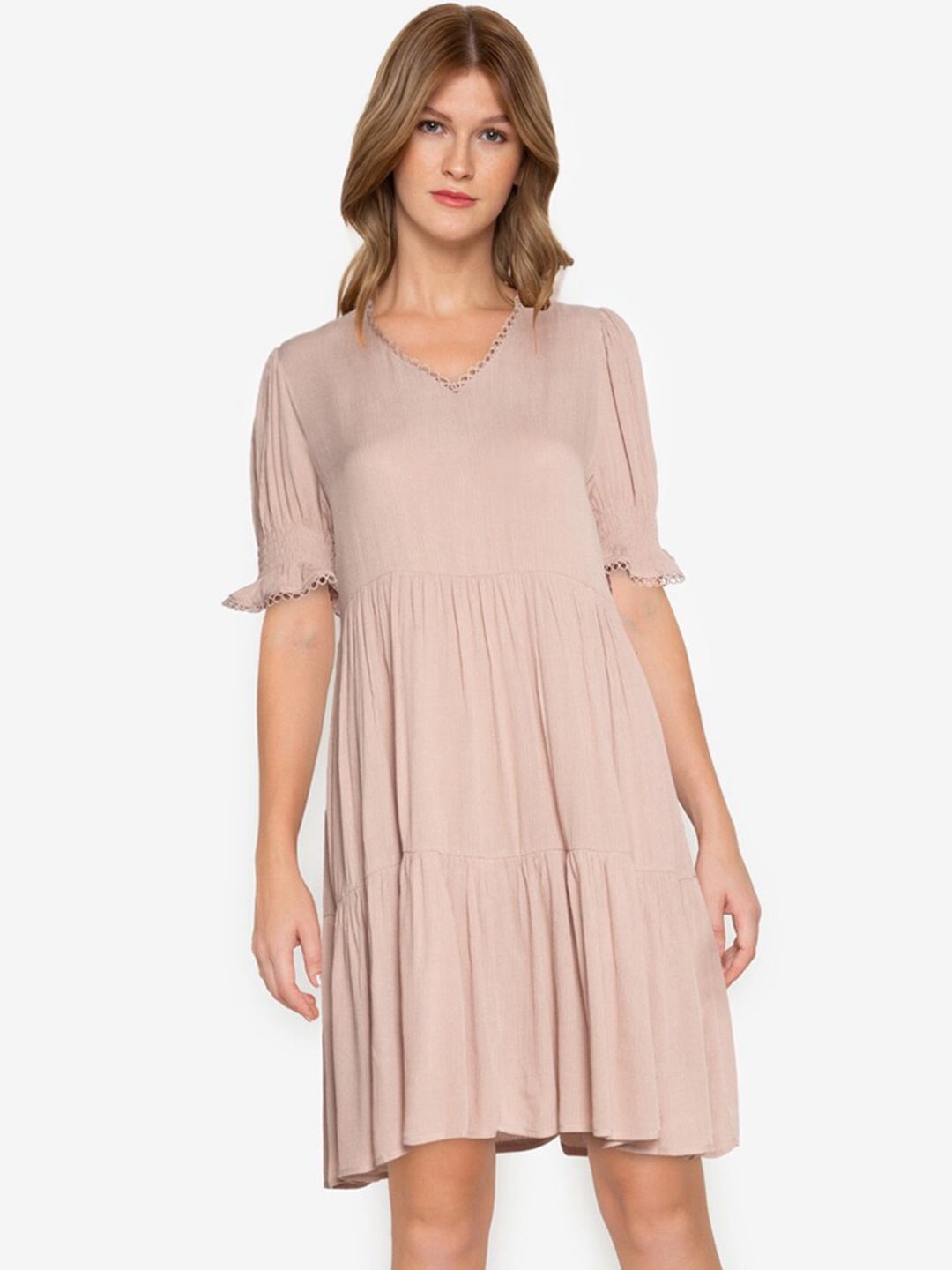 

ZALORA BASICS Women Beige Fit & Flared Dress