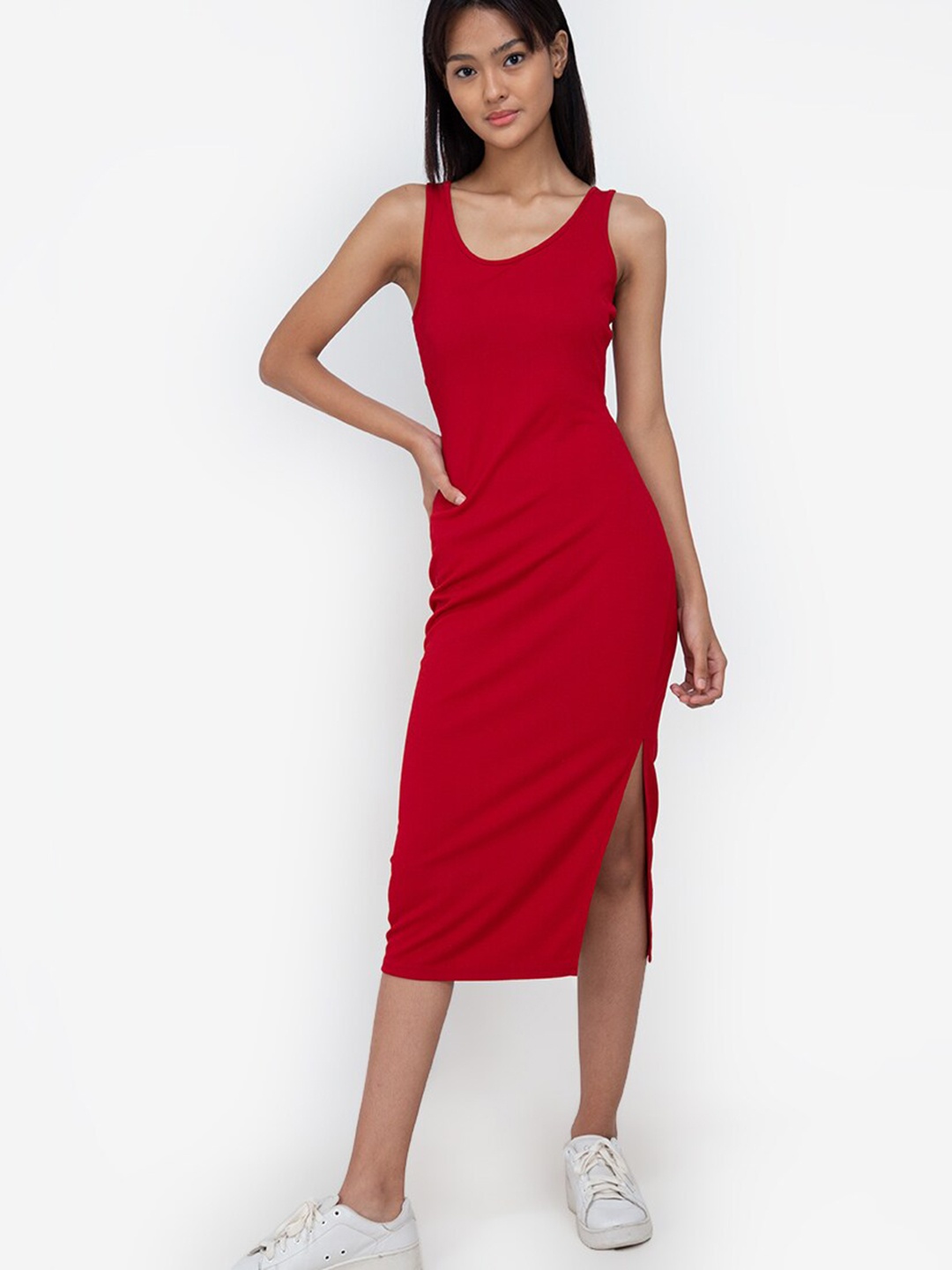

ZALORA BASICS Women Red Solid Bodycon Twist Back Midi Dress