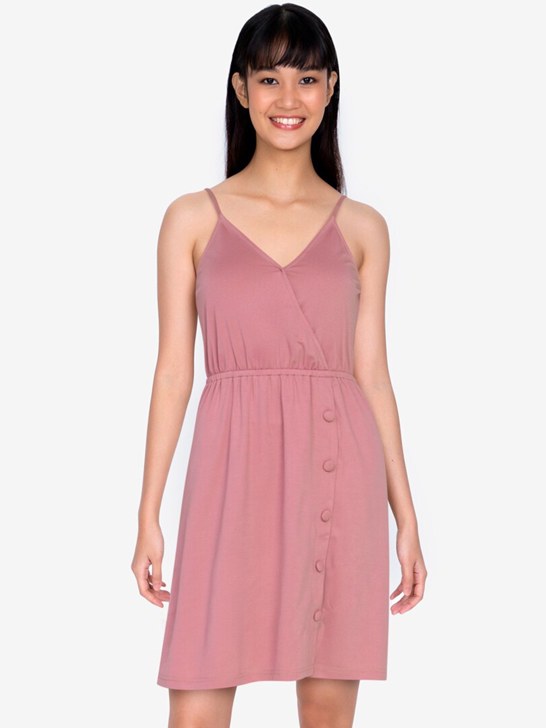 

ZALORA BASICS Pink Solid Button Detail Wrap Dress